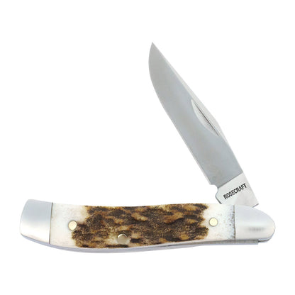 RoseCraft Blades LLC™ Piney River Peanut RCT029-STG Red Deer Stag D2 Semi-Stainless Steel Pocket Knife