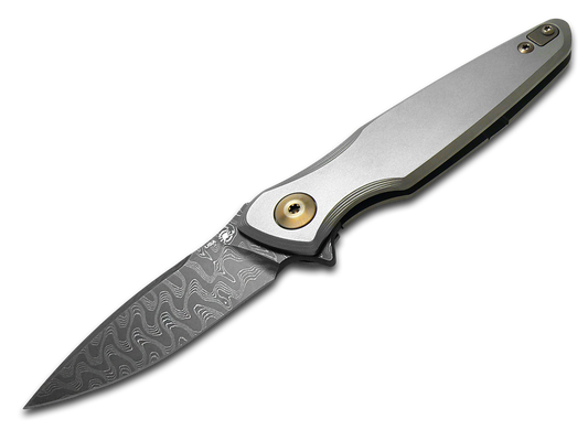 Spartan Blades, LLC™ Pandia Frame Lock SF16DMBZ Bead-blast Satin 6AL4V Titanium Stainless Damascus Steel Pocket Knife