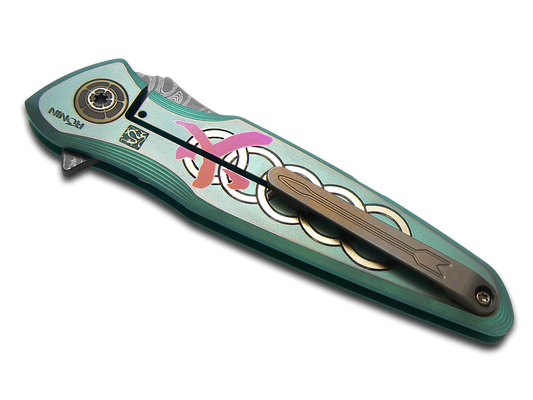 Spartan Blades, LLC™ Pandia Frame Lock SF16DMRF Green Anodized 6AL4V Titanium Stainless Damascus Steel Pocket Knife