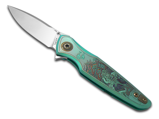 Spartan Blades, LLC™ Pandia Frame Lock SF16RF Green Anodized 6AL4V Titanium CPM MagnaCut Stainless Steel Pocket Knife