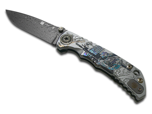 Spartan Blades, LLC™ Harsey Folder Frame Lock SF5-DM-RONIN LONG GUUNNER Polished 6AL4V Titanium Stainless Damascus Steel Pocket Knife