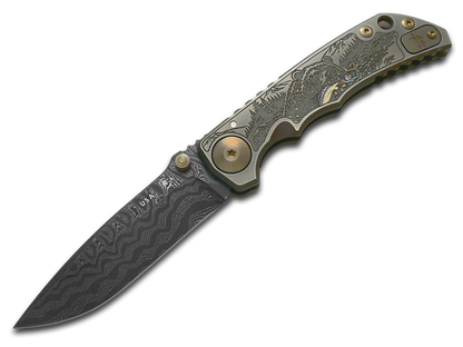 Spartan Blades, LLC™ Harsey Folder Frame Lock SF5DM-BEAR Satin Rub 6AL4V Titanium Stainless Damascus Steel Pocket Knife