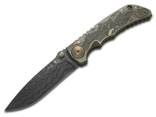Spartan Blades, LLC™ Harsey Folder Frame Lock SF5DM-BEAR Satin Rub 6AL4V Titanium Stainless Damascus Steel Pocket Knife