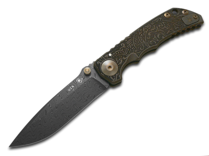 Spartan Blades, LLC™ Harsey Folder Frame Lock SF5 RELIC DM Bronze Anodized 6AL4V Titanium Stainless Damascus Steel Pocket Knife