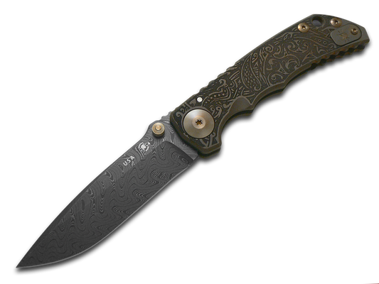 Spartan Blades, LLC™ Harsey Folder Frame Lock SF5 RELIC DM Bronze Anodized 6AL4V Titanium Stainless Damascus Steel Pocket Knife
