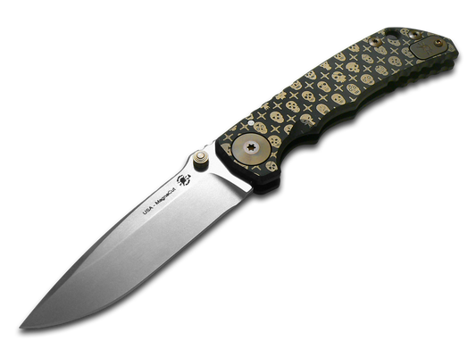 Spartan Blades, LLC™ Harsey Folder Frame Lock SF5GILDEDSKULLS Black Anodized 6AL4V Titanium CPM MagnaCut Stainless Steel Pocket Knife