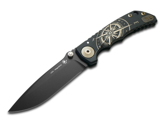 Spartan Blades, LLC™ Harsey Folder Frame Lock SF5GOLDENCOMPASS Black Anodized 6AL4V Titanium CPM MagnaCut Stainless Steel Pocket Knife