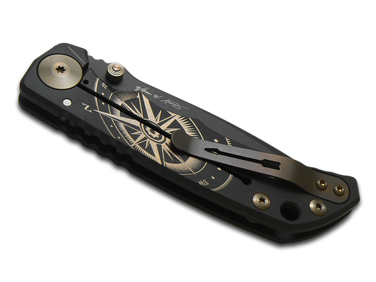 Spartan Blades, LLC™ Harsey Folder Frame Lock SF5GOLDENCOMPASS Black Anodized 6AL4V Titanium CPM MagnaCut Stainless Steel Pocket Knife