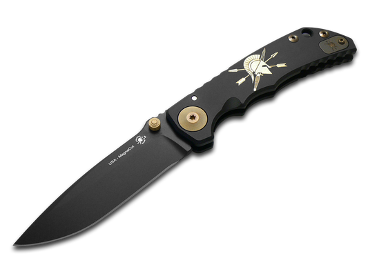 Spartan Blades, LLC™ Harsey Folder Frame Lock SF5GOLDENLOGO Black Anodized 6AL4V Titanium CPM MagnaCut Stainless Steel Pocket Knife