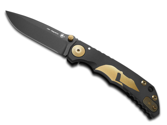Spartan Blades, LLC™ Harsey Folder Frame Lock SF5GOLDHELMET Black Anodized 6AL4V Titanium CPM MagnaCut Stainless Steel Pocket Knife