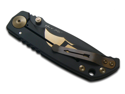 Spartan Blades, LLC™ Harsey Folder Frame Lock SF5GOLDHELMET Black Anodized 6AL4V Titanium CPM MagnaCut Stainless Steel Pocket Knife