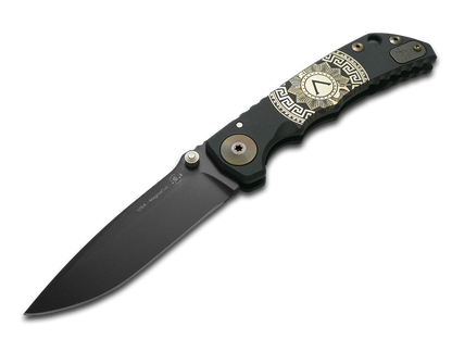 Spartan Blades, LLC™ Harsey Folder Frame Lock SF5GOLDSHIELD Black Anodized 6AL4V Titanium CPM MagnaCut Stainless Steel Pocket Knife