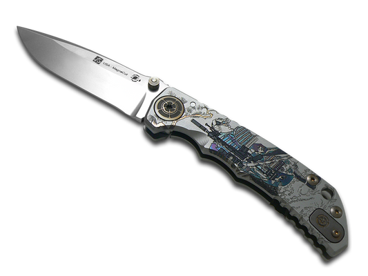 Spartan Blades, LLC™ Harsey Folder Frame Lock SF5RONIN LONG GUUNNER TI GRY Polished 6AL4V Titanium CPM MagnaCut Stainless Steel Pocket Knife