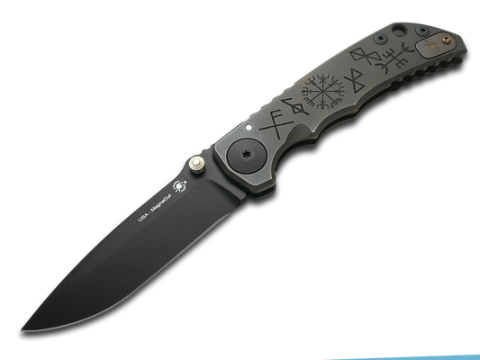Spartan Blades, LLC™ Harsey Folder Frame Lock SF5RUNES Bronze Anodized 6AL4V Titanium CPM MagnaCut Stainless Steel Pocket Knife
