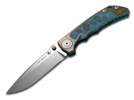 Spartan Blades, LLC™ Harsey Folder Frame Lock SF5SUGARSKULLS Blue Anodized 6AL4V Titanium CPM MagnaCut Stainless Steel Pocket Knife