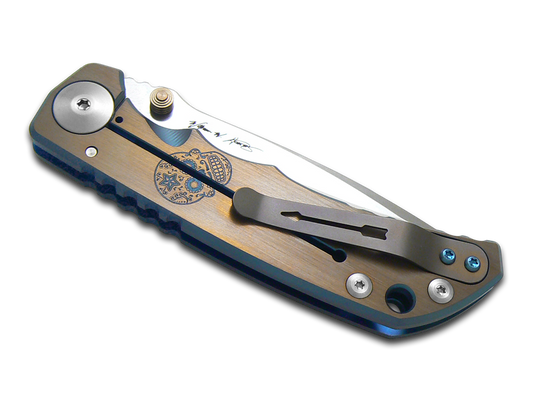 Spartan Blades, LLC™ Harsey Folder Frame Lock SF5SUGARSKULLS Blue Anodized 6AL4V Titanium CPM MagnaCut Stainless Steel Pocket Knife