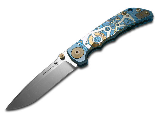 Spartan Blades, LLC™ Harsey Folder Frame Lock SF5WATCHWORKS Blue Anodized 6AL4V Titanium CPM MagnaCut Stainless Steel Pocket Knife