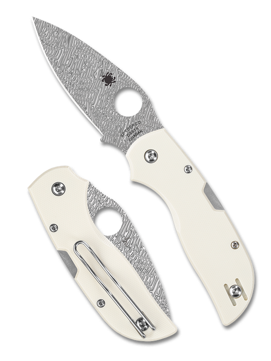 Spyderco Knives™ Chaparral Back Lock C152GPIVD White G10 Damasteel DS93X Pocket Knife