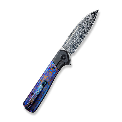 WE Knife Co., Ltd™ Soothsayer Frame Lock WE20050-DS1 Blue Timascus and Black 6al4v Titanium Damasteel Pocket Knife