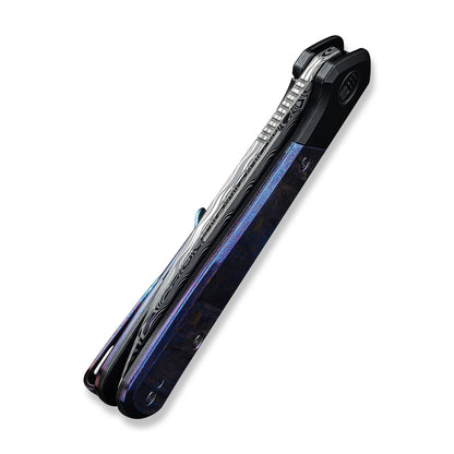 WE Knife Co., Ltd™ Soothsayer Frame Lock WE20050-DS1 Blue Timascus and Black 6al4v Titanium Damasteel Pocket Knife