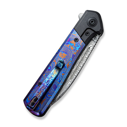 WE Knife Co., Ltd™ Soothsayer Frame Lock WE20050-DS1 Blue Timascus and Black 6al4v Titanium Damasteel Pocket Knife