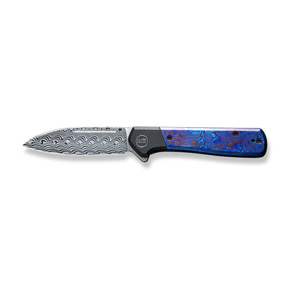 WE Knife Co., Ltd™ Soothsayer Frame Lock WE20050-DS1 Blue Timascus and Black 6al4v Titanium Damasteel Pocket Knife