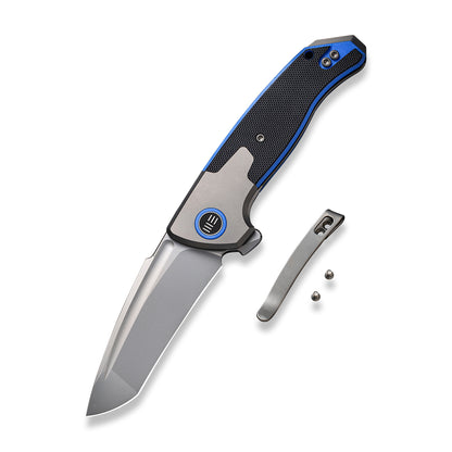 WE Knife Co., Ltd™ Press Check Frame Lock WE20078A-2 Black & Blue G10 and Black 6AL4V Titanium CPM 20CV Stainless Steel Pocket Knife