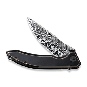 WE Knife Co., Ltd™ Quixotic Frame Lock WE21016-DS1 Blackened Bronze 6AL4V Titanium Damasteel Pocket Knife