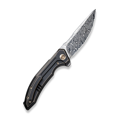 WE Knife Co., Ltd™ Quixotic Frame Lock WE21016-DS1 Blackened Bronze 6AL4V Titanium Damasteel Pocket Knife