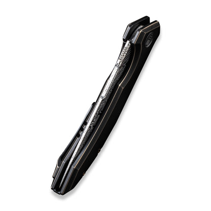 WE Knife Co., Ltd™ Quixotic Frame Lock WE21016-DS1 Blackened Bronze 6AL4V Titanium Damasteel Pocket Knife