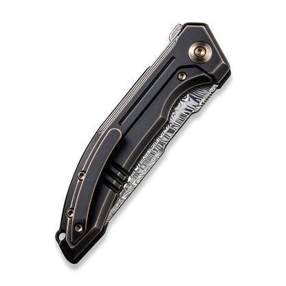 WE Knife Co., Ltd™ Quixotic Frame Lock WE21016-DS1 Blackened Bronze 6AL4V Titanium Damasteel Pocket Knife