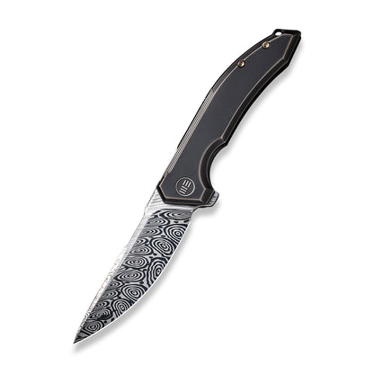WE Knife Co., Ltd™ Quixotic Frame Lock WE21016-DS1 Blackened Bronze 6AL4V Titanium Damasteel Pocket Knife