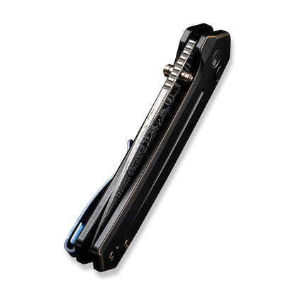WE Knife Co., Ltd™ Culex Button Lock WE21026B-DS1 Blackened Bronze 6AL4V Titanium Damasteel Pocket Knife