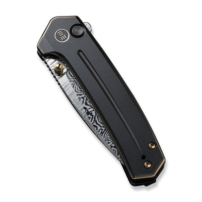WE Knife Co., Ltd™ Culex Button Lock WE21026B-DS1 Blackened Bronze 6AL4V Titanium Damasteel Pocket Knife