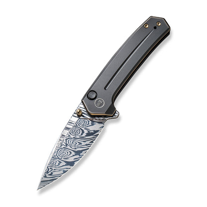WE Knife Co., Ltd™ Culex Button Lock WE21026B-DS1 Blackened Bronze 6AL4V Titanium Damasteel Pocket Knife