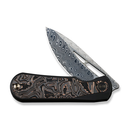 WE Knife Co., Ltd™ Baloo Frame Lock WE21033-DS1 Copper Foil Carbon Fiber and Black 6al4v Titanium Damasteel Pocket Knife