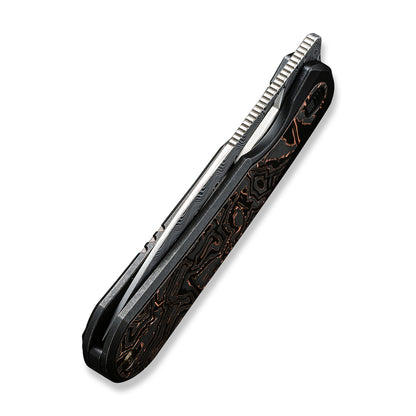 WE Knife Co., Ltd™ Baloo Frame Lock WE21033-DS1 Copper Foil Carbon Fiber and Black 6al4v Titanium Damasteel Pocket Knife