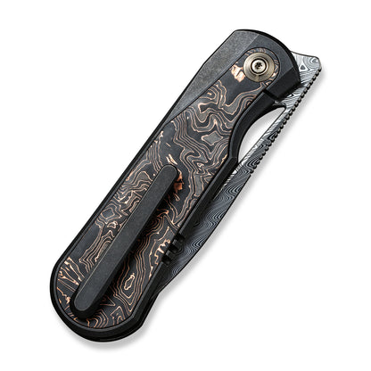 WE Knife Co., Ltd™ Baloo Frame Lock WE21033-DS1 Copper Foil Carbon Fiber and Black 6al4v Titanium Damasteel Pocket Knife