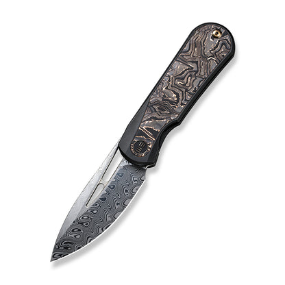 WE Knife Co., Ltd™ Baloo Frame Lock WE21033-DS1 Copper Foil Carbon Fiber and Black 6al4v Titanium Damasteel Pocket Knife