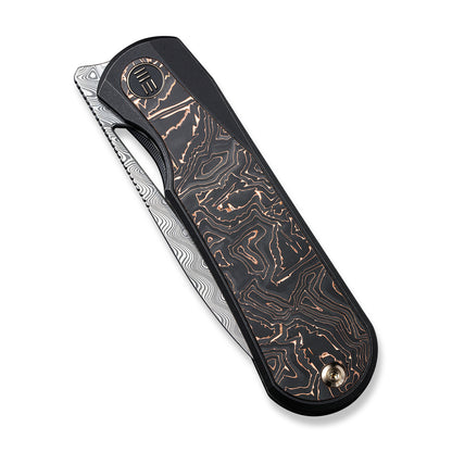 WE Knife Co., Ltd™ Baloo Frame Lock WE21033-DS1 Copper Foil Carbon Fiber and Black 6al4v Titanium Damasteel Pocket Knife