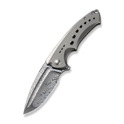 WE Knife Co., Ltd™ Nexusia Frame Lock WE22044-DS1 Gray Titanium Heimskringla Damasteel Pocket Knife