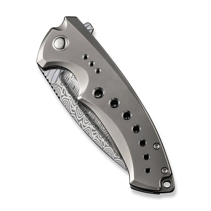 WE Knife Co., Ltd™ Nexusia Frame Lock WE22044-DS1 Gray Titanium Heimskringla Damasteel Pocket Knife