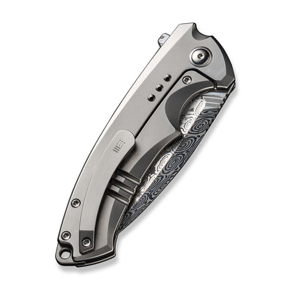 WE Knife Co., Ltd™ Nexusia Frame Lock WE22044-DS1 Gray Titanium Heimskringla Damasteel Pocket Knife