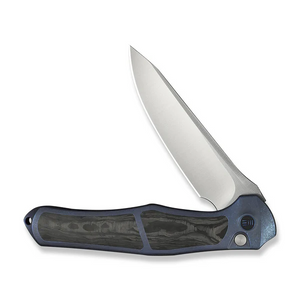 WE Knife Co., Ltd™ 702XI Button Lock WE07B-1 Blue Anodized 6AL4V Titanium and Shredded Carbon Fiber M390 Stainless Steel Pocket Knife
