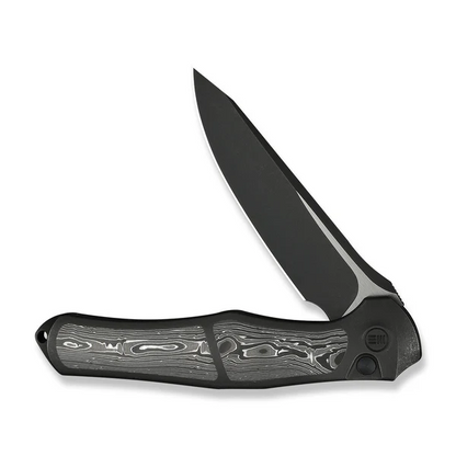 WE Knife Co., Ltd™ 702XI Button Lock WE07B-2 Black Anodized 6AL4V Titanium and Aluminum Carbon Fiber M390 Stainless Steel Pocket Knife