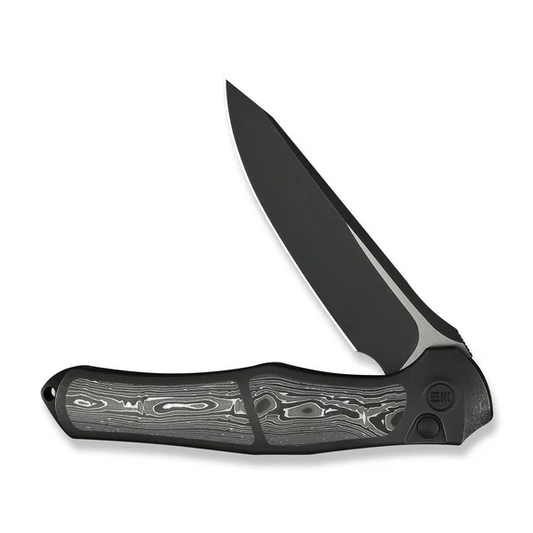 WE Knife Co., Ltd™ 702XI Button Lock WE07B-2 Black Anodized 6AL4V Titanium and Aluminum Carbon Fiber M390 Stainless Steel Pocket Knife