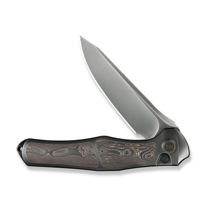 WE Knife Co., Ltd™ 702XI Button Lock WE07B-3 Polished 6AL4V Titanium and Copper Carbon Fiber M390 Stainless Steel Pocket Knife