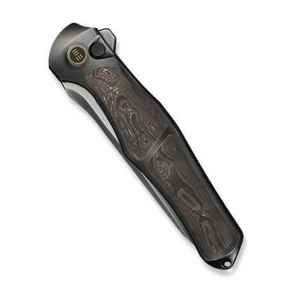 WE Knife Co., Ltd™ 702XI Button Lock WE07B-3 Polished 6AL4V Titanium and Copper Carbon Fiber M390 Stainless Steel Pocket Knife