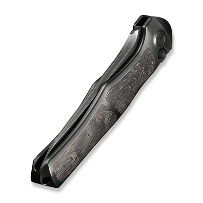 WE Knife Co., Ltd™ 702XI Button Lock WE07B-3 Polished 6AL4V Titanium and Copper Carbon Fiber M390 Stainless Steel Pocket Knife