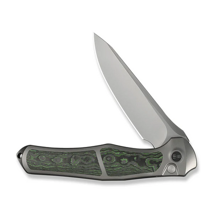 WE Knife Co., Ltd™ 702XI Button Lock WE07B-4 Polished 6AL4V Titanium and Jungle Wear Fat Carbon Fiber M390 Stainless Steel Pocket Knife